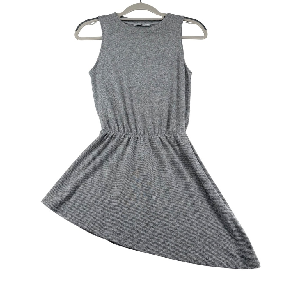 Zara Trafaluc Grey Metallic Asymmetrical Mini Dress Womens Small Sleeveless Edgy